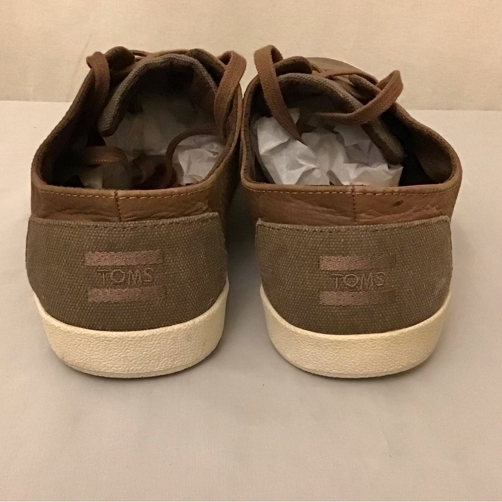 Toms 13 Paseo Sneakers Canvas Leather Brown Lace Up Mens Shoes - Picture 5 of 10